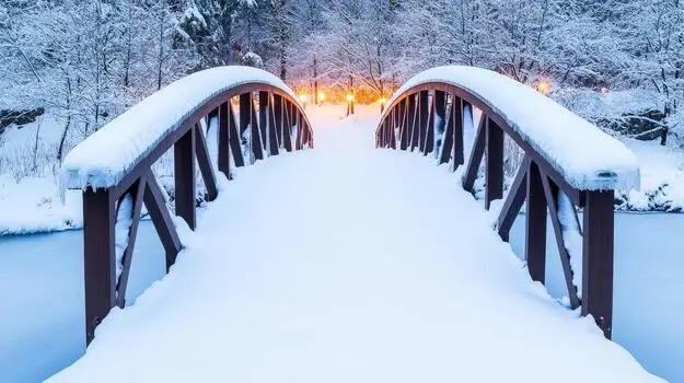 snow-covered-bridge-in-a-serene-winter-landscape-with-soft-lighting-photo